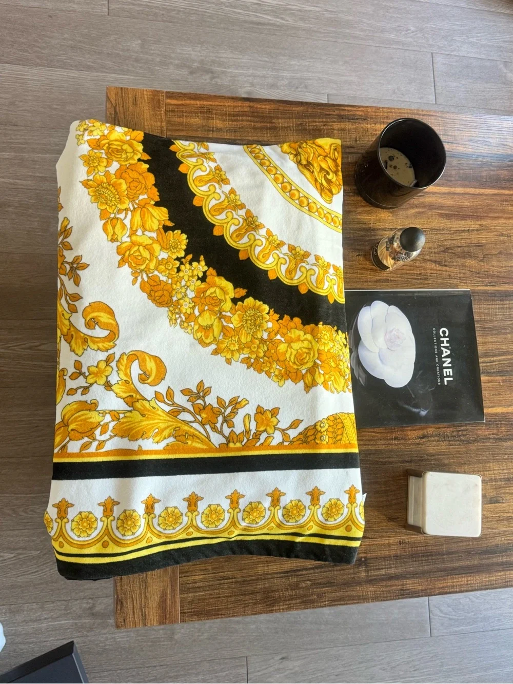 Versace White and Gold Baroque Medallion Throw/beach blanket